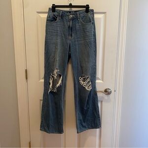 Hollister Blue Ultra High Rise Baggy Jeans Distressed